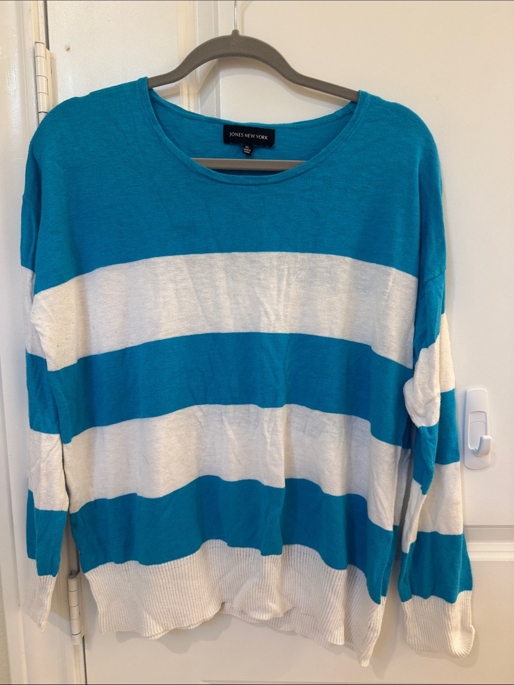 Jones New York Turquoise & White Striped Knit Top